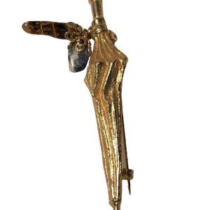 Vintage Gold Tone Umbrella Brooch (659)